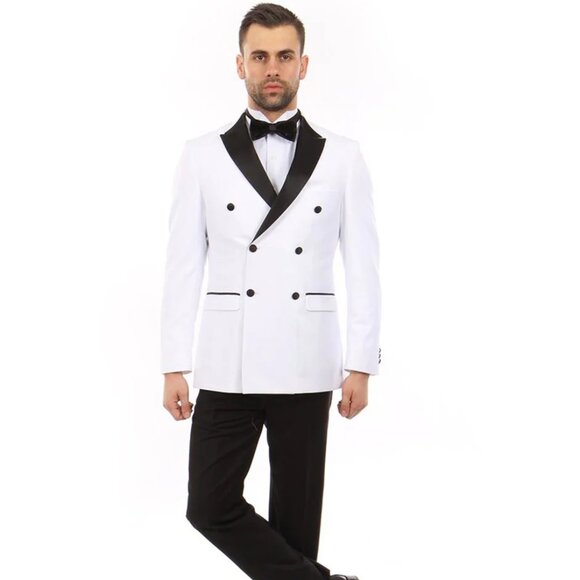 Mens Slim Fit Double Breasted Wool Tuxedo in White - Mens Slim Fitted Tuxedo - Picture 1 of 2